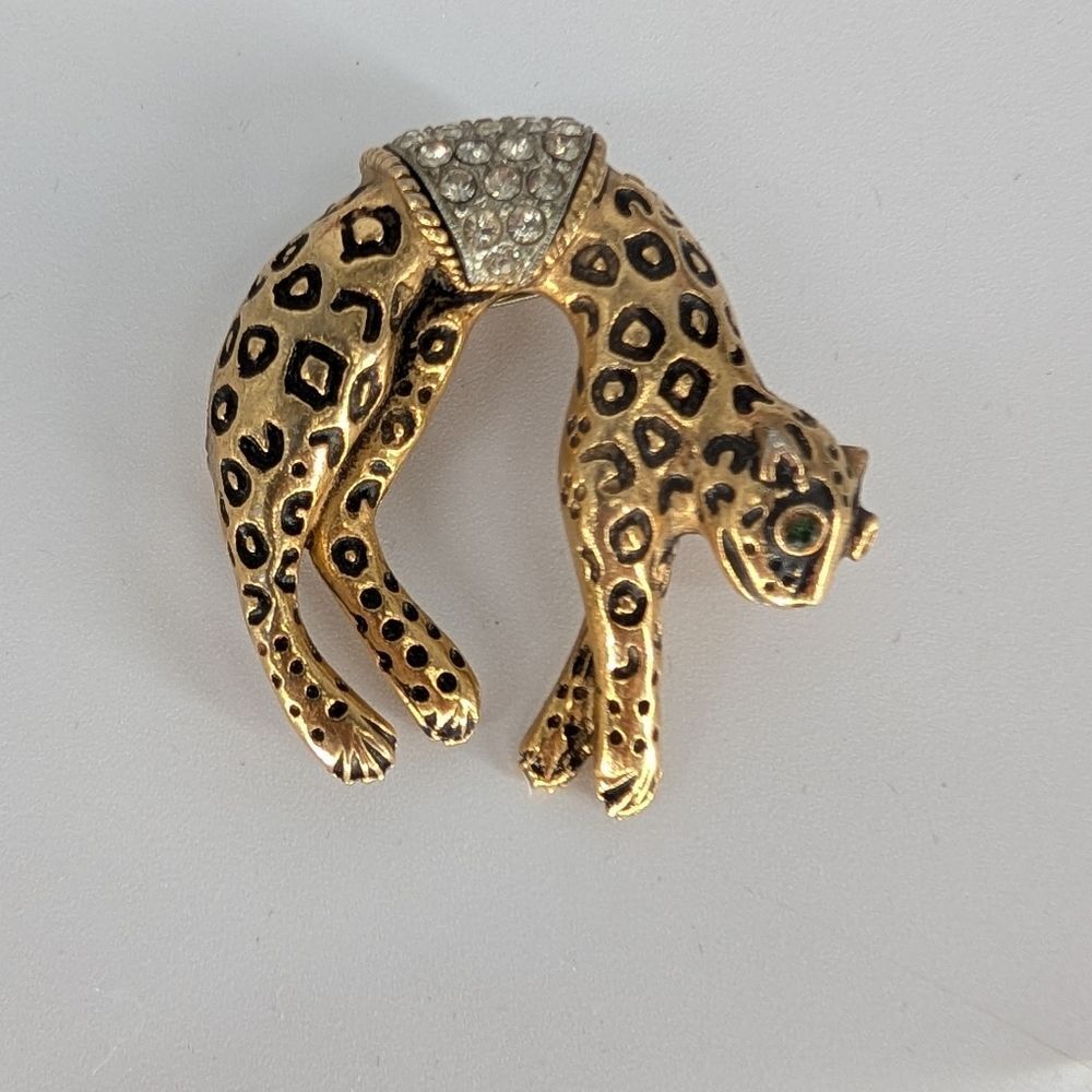 Elegant Florence Gold Leopard Brooch with Crystal Accents